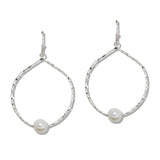 110038, PEARL ACCENT HAMMERED ROUND DANGLE EARRING