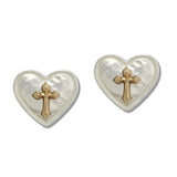 110041, CROSS ACCENT HAMMERED HEART STUD EARRING