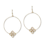 110044, PEARL CLOVER ACCENT ROUND HOOP DANGLE EARRING