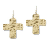 110047, HAMMERED CROSS DANGLE EARRING