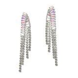 110051, CUBIC ZIRCONIA BAGUETTE RHINESTONE TRIPLE DRAPE DANGLE EARRING