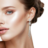 110053, TRIPLE STRAND CUBIC ZIRCONIA ACCENT CRYSTAL RHINESTONE DANGLE EARRING