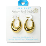 110069, 18K GOLD DIPPED POLISHED CHUNKY OVAL STAINLESS STEEL HOOP EARRING