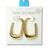 110071, 18K GOLD DIPPED POLISHED BOLD RECTANGULAR STAINLESS STEEL HOOP EARRING