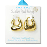 110072, 18K GOLD DIPPED POLISHED CHUNKY PURSE STAINLESS STEEL HOOP EARRING