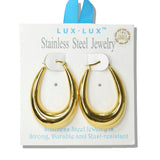 110074, 18K GOLD DIPPED POLISHED CHUNKY OVAL STAINLESS STEEL HOOP EARRING