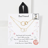 110075, SET OF TWO BEST FRIEND DOUBLE RING CUBIC ZIRCONIA ACCENT PENDANT NECKLACE