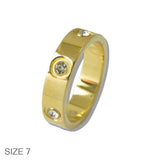 110083, GOLD STAINLESS STEEL CZ BEZEL SET BAND RING