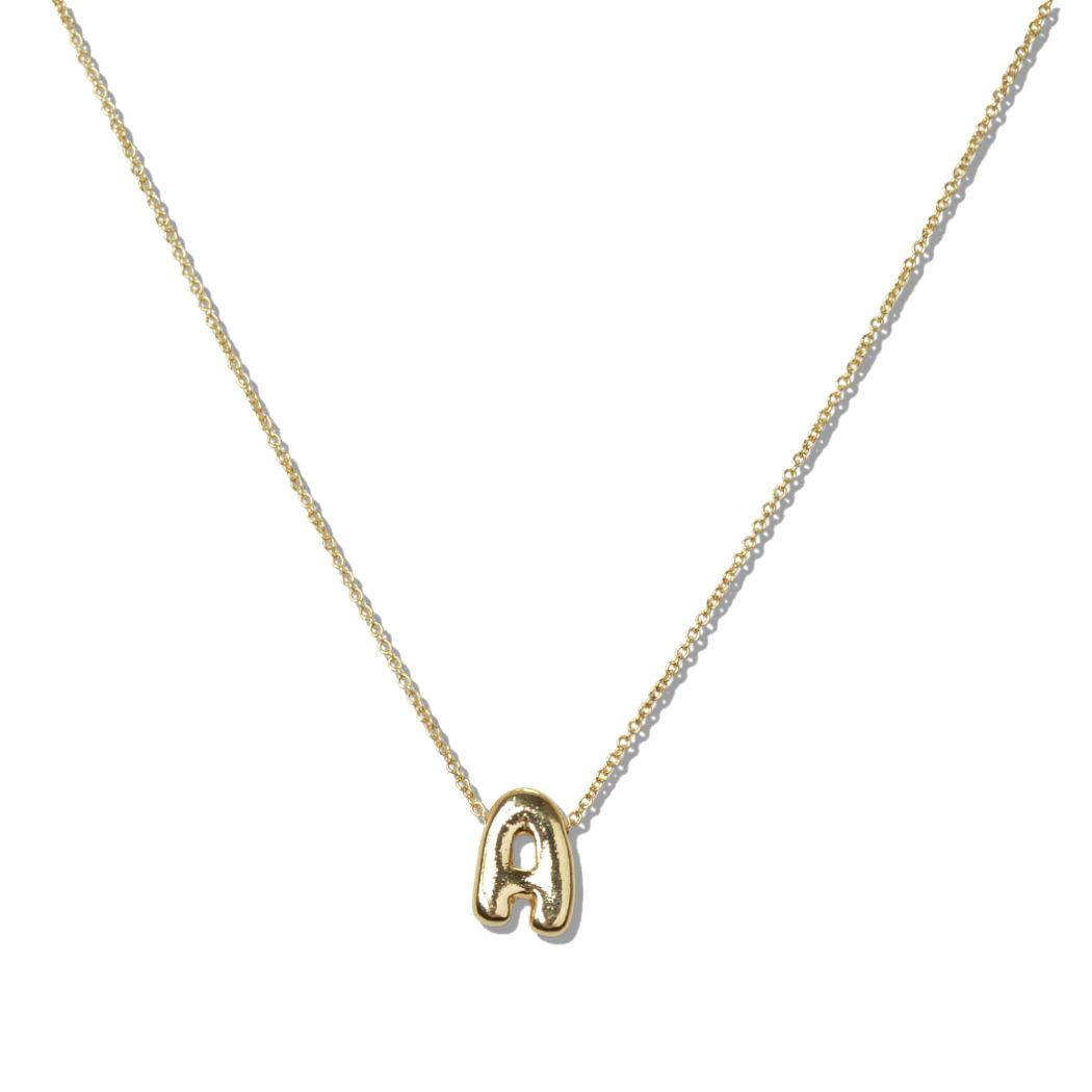 110091, GOLD DAINTY BUBBLE LETTER PENDANT NECKLACE – GOOD FEELINGS, INC