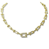 110092, 14K GOLD PLATED BEADED LINK CHAIN NECKLACE WITH PAVE ACCENT CLASP