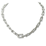 110092, 14K GOLD PLATED BEADED LINK CHAIN NECKLACE WITH PAVE ACCENT CLASP