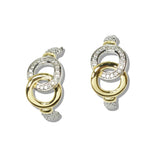 110097, 14K GOLD PLATED DOUBLE RING PAVE CZ ACCENT DESIGNER INSPIRED EARRING