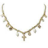 110106, CROSS HEART FRESHWATER PEARL CHARM THREAD NECKLACE