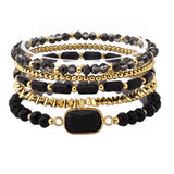 110107, NATURAL SEMI PRECIOUS STONE ACCENT MULTI LAYERED BEADED STRETCH BRACELET
