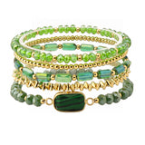 110107, NATURAL SEMI PRECIOUS STONE ACCENT MULTI LAYERED BEADED STRETCH BRACELET