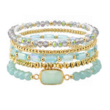 110107, NATURAL SEMI PRECIOUS STONE ACCENT MULTI LAYERED BEADED STRETCH BRACELET