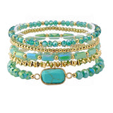 110107, NATURAL SEMI PRECIOUS STONE ACCENT MULTI LAYERED BEADED STRETCH BRACELET