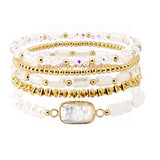 110107, NATURAL SEMI PRECIOUS STONE ACCENT MULTI LAYERED BEADED STRETCH BRACELET