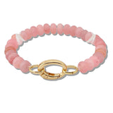 110110, CARABINER CLIP NATURAL STONE SEMI PRECIOUS STONE BEADED STRETCH BRACELET