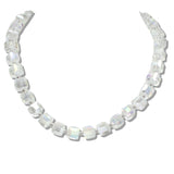 110111, PAVE BALL MAGNETIC CLOSURE ACCENT SQUARE GLASS BEADED NECKLACE