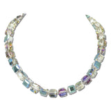 242502MTNK · Pave Ball Magnetic Closure Accent Square Glass Beaded Necklace – Silver/Green Multi