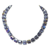 242502VTNK · Pave Ball Magnetic Closure Accent Square Glass Beaded Necklace – Silver/Purple Multi