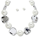 110114, CHUNKY SILVER PEBBLE PEARL STATEMENT NECKLACE