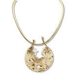 110115, TEXTURED DISC NECKLACE WITH PEARL ACCENTS