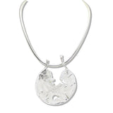 110115, TEXTURED DISC NECKLACE WITH PEARL ACCENTS