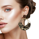 110120, LEOPARD PRINT ROUND DANGLE EARRING