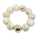110124, CHUNKY MARBLE BEADED STRETCH BRACELET WITH GOLD ACCENT
