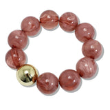 110124, CHUNKY MARBLE BEADED STRETCH BRACELET WITH GOLD ACCENT