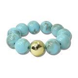 110124, CHUNKY MARBLE BEADED STRETCH BRACELET WITH GOLD ACCENT