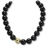 110125, CHUNKY MARBLE BEADED NECKLACE WITH GOLD ACCENT