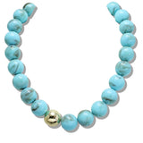 110125, CHUNKY MARBLE BEADED NECKLACE WITH GOLD ACCENT
