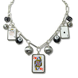 110139, WESTERN QUEEN OF HEARTS LUCKY 8 BALL PLAYING CARDS CHARM NECKLACE