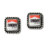 110150, WESTERN COWBOY GRAPHIC SQUARE STUD EARRING wholesale fashion jewelry - GOOD FEELINGS, INC