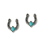 110158, WESTERN TURQUOISE STONE ACCENT HORSESHOE EARRING wholesale fashion jewelry - GOOD FEELINGS, INC