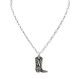 110160, WESTERN INITIAL BOOT PENDANT NECKLACE A TO L wholesale fashion jewelry - GOOD FEELINGS, INC