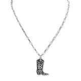 110160, WESTERN INITIAL BOOT PENDANT NECKLACE A TO L wholesale fashion jewelry - GOOD FEELINGS, INC