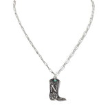 110160, WESTERN INITIAL BOOT PENDANT NECKLACE M TO T wholesale fashion jewelry - GOOD FEELINGS, INC