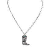 110160, WESTERN INITIAL BOOT PENDANT NECKLACE M TO T wholesale fashion jewelry - GOOD FEELINGS, INC