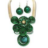 110173, FLOWER ACCENT ROUND SPIRAL STATEMENT NECKLACE