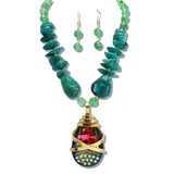 110174, RESIN ACRYLIC BEADED TEARDROP CRYSTAL PENDANT NECKLACE