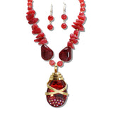 110174, RESIN ACRYLIC BEADED TEARDROP CRYSTAL PENDANT NECKLACE