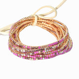 Gold Plaiting with Pave Rhinestone Multi Layered Stretch Bracelet SET - view 30