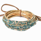 Gold Plaiting with Pave Rhinestone Multi Layered Stretch Bracelet SET - view 27