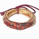 Gold Plaiting with Pave Rhinestone Multi Layered Stretch Bracelet SET - view 17