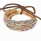 Gold Plaiting with Pave Rhinestone Multi Layered Stretch Bracelet SET - view 14