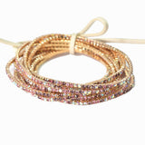 Gold Plaiting with Pave Rhinestone Multi Layered Stretch Bracelet SET - view 32
